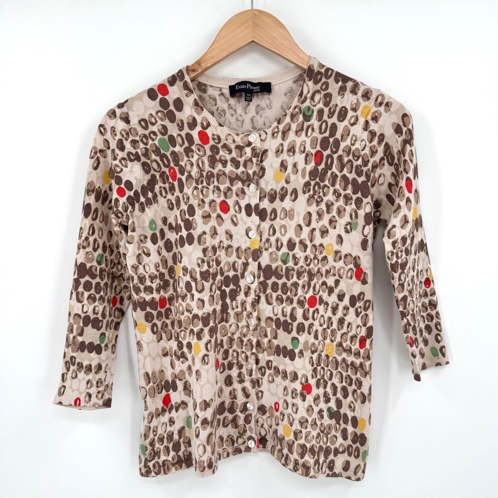 Evan-Picone Petite Silk Blend Abstract Pebble Print Button Front Cardigan‎ PM